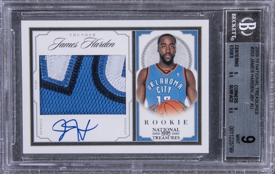 2009-10 National Treasures #203 James Harden Jersey-Numbered Rookie Patch Autographed Card (#13/99) – BGS MINT 9/BGS AUTO 10